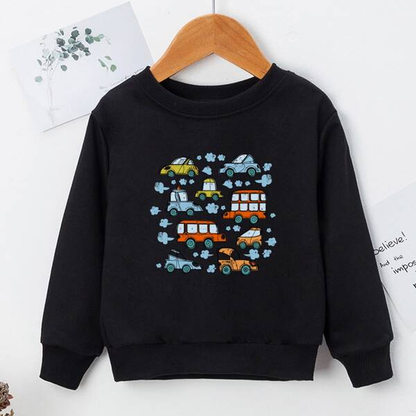 

Toddler Boys Cartoon Car Print Sweatshirt, Black
