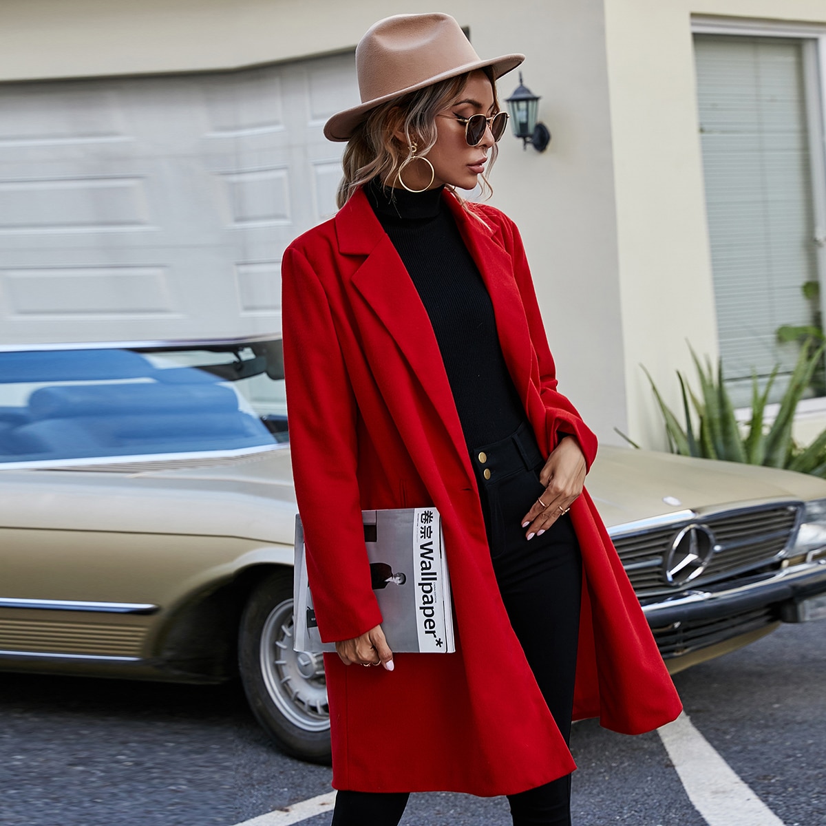 Image of Lapel Neck Double Button Overcoat