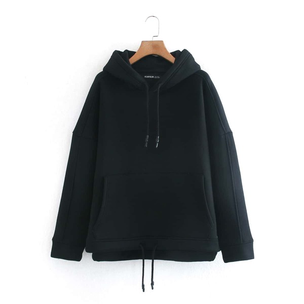 

Oversized Drawstring Hem Kangaroo Pocket Hoodie, Black