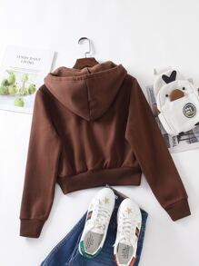 SHEIN EZwear Zip Up Drawstring Hooded Sweatshirt