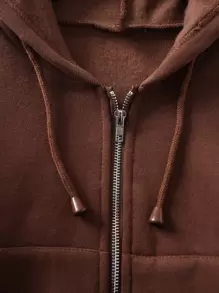 SHEIN EZwear Zip Up Drawstring Hooded Sweatshirt