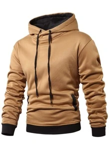 Manfinity Men Contrast Panel Drawstring Hoodie - Camel - View 1
