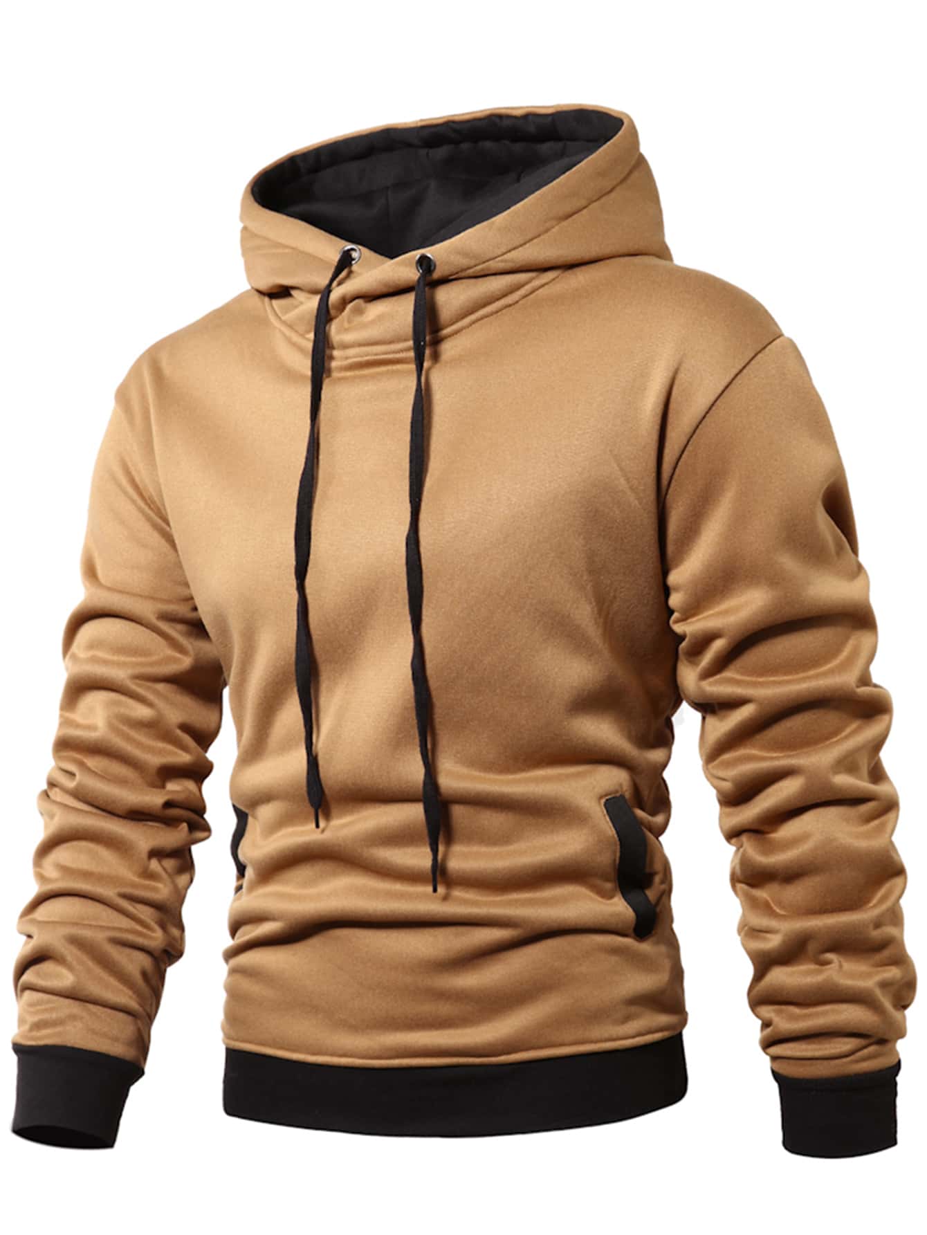 Manfinity Men Contrast Panel Drawstring Hoodie - Camel - View 1