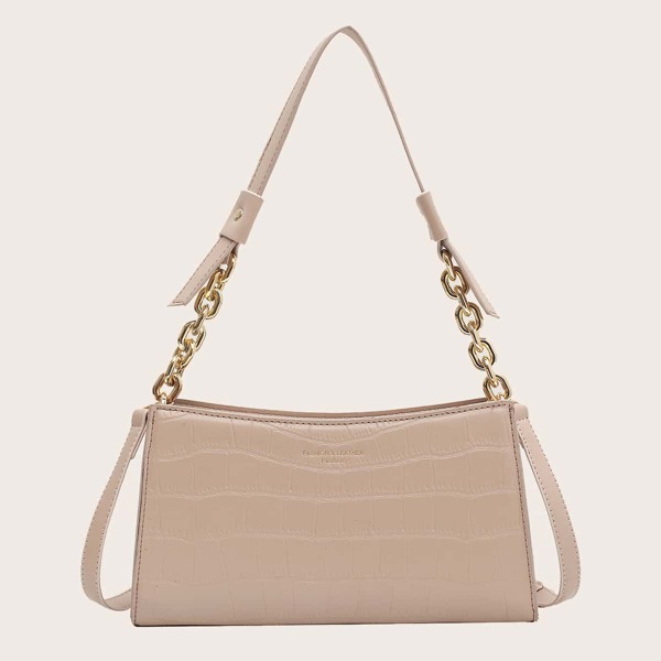 

Croc Embossed Baguette Bag, Khaki