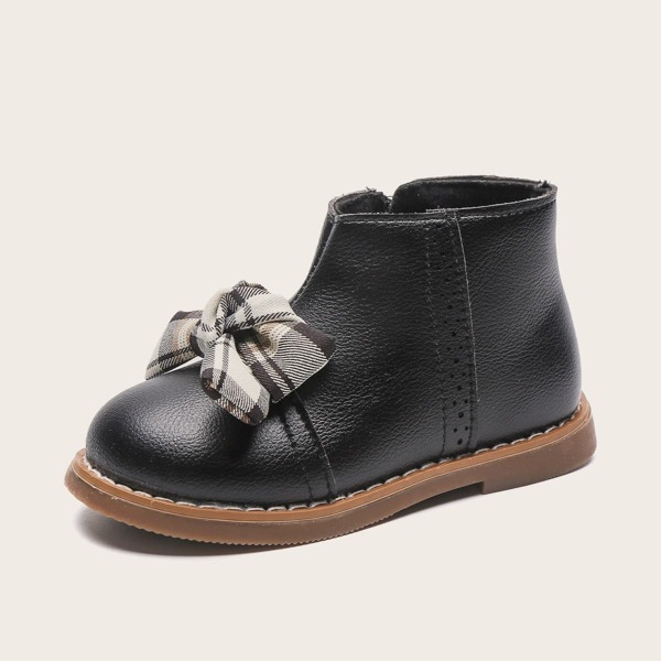 

Toddler Girls Bow Decor Side Zip Ankle Boots, Black