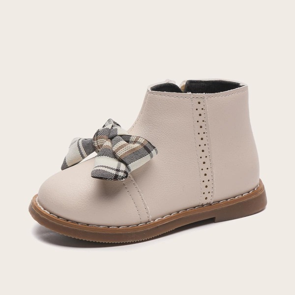 

Toddler Girls Bow Decor Side Zip Ankle Boots, Beige