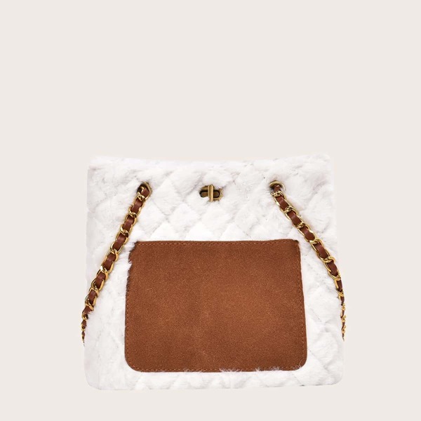 

Fluffy Quilted Turn-Lock Chain Bag, Multicolor