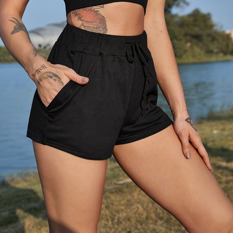 

Drawstring Waist Track Shorts, Black