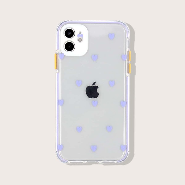 

Heart Print Transparent iPhone Case, Purple clear