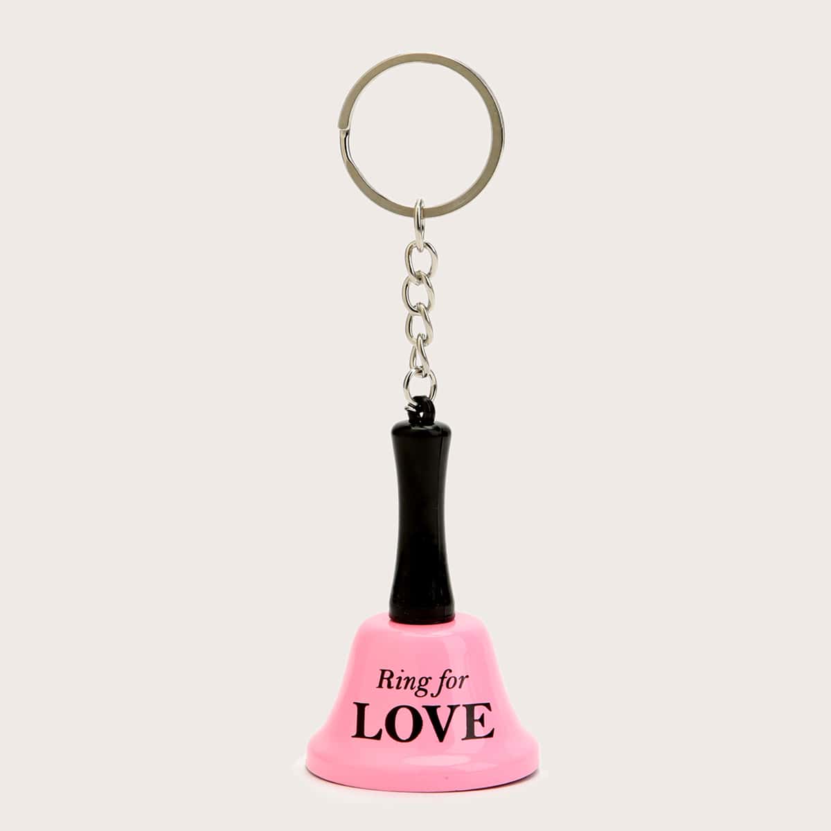 

Slogan Graphic Bell Charm Keychain, Pink