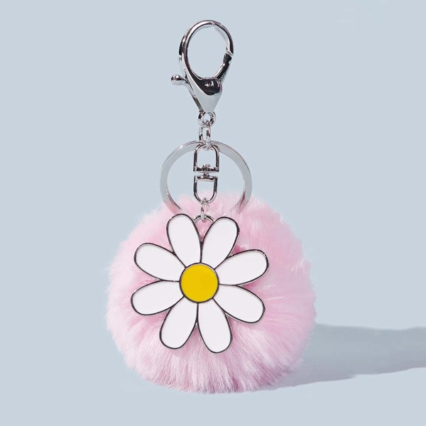 

Fluffy Pom Pom Charm Keychain, Pink