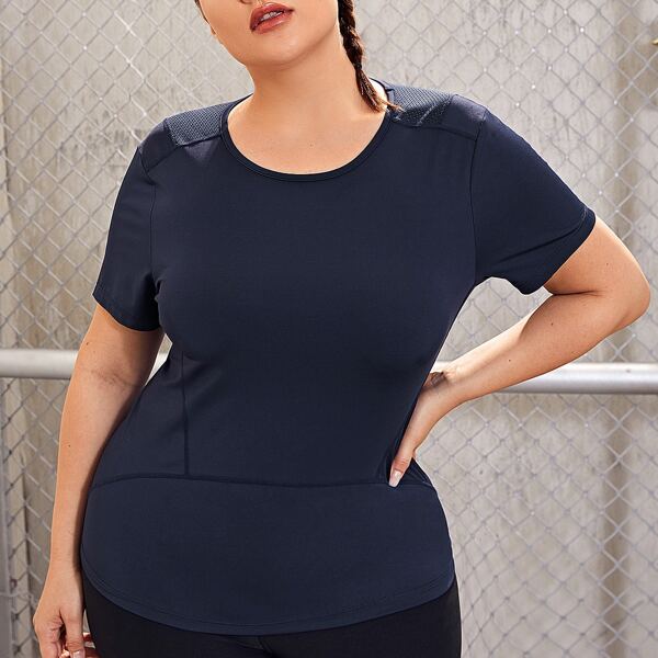 

Plus Fishnet Insert Sports Tee, Navy blue