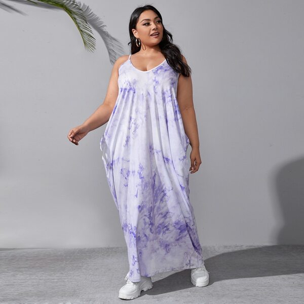 

Plus Tie Dye Pocket Side Cami Dress, Lilac purple
