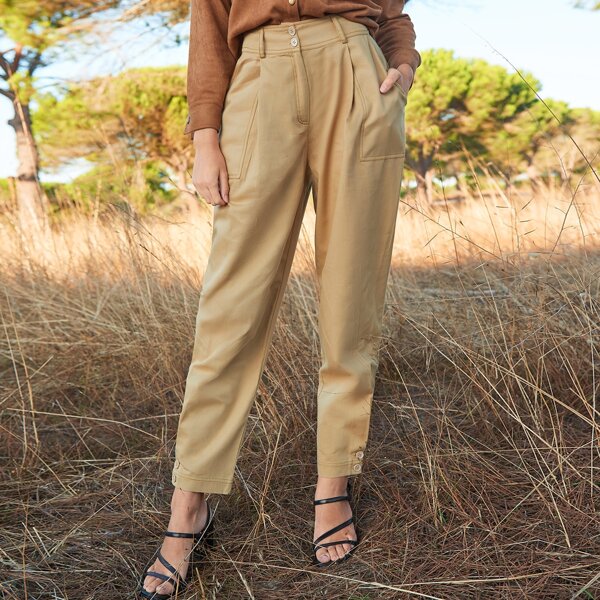 

Button Fly Patch Pocket Side Pants, Khaki