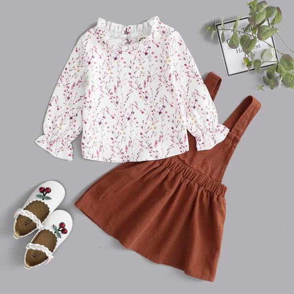 

Baby Girl Floral Print Frill Neck Blouse & Overall Dress, Multicolor