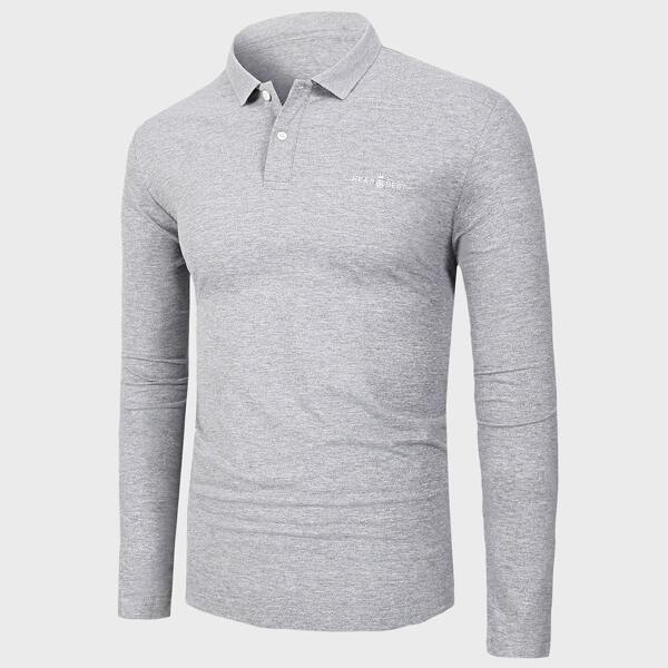 

Men Letter Embroidery Polo Shirt, Light grey