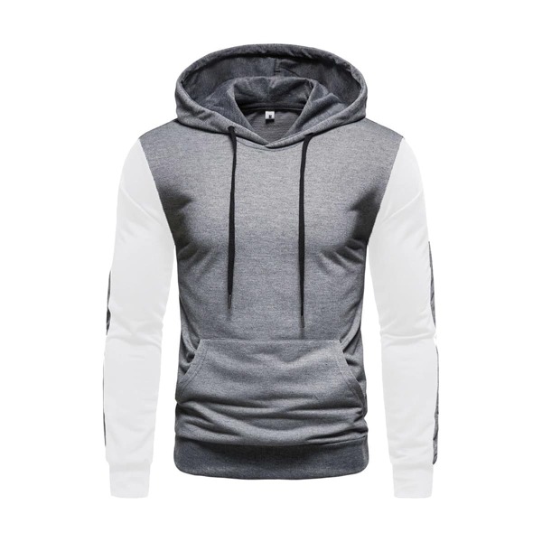 

Men Color Block Kangaroo Pocket Drawstring Hoodie, Grey