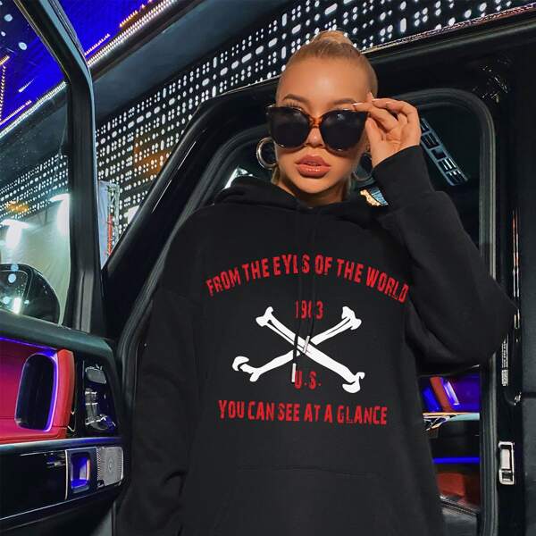

Slogan And Bone Graphic Sweatshirt Dress, Black