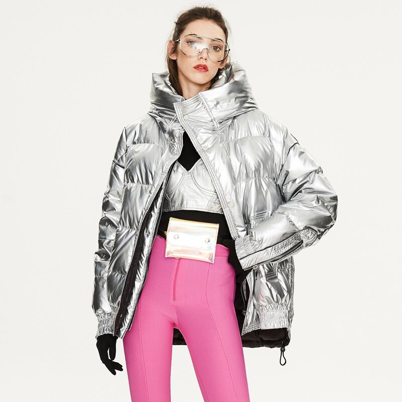 

Drop Shoulder Hooded Silver Down Coat