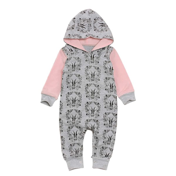 

Baby Unisex Animal And Plants Print Hooded Jumpsuit, Grey