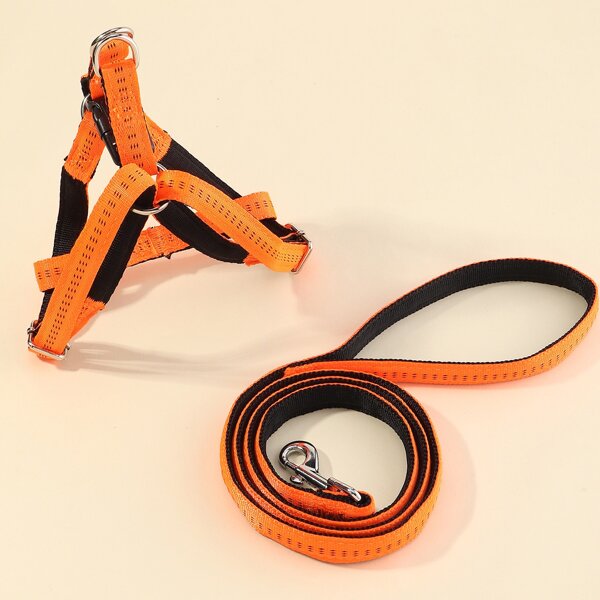 

1pc Plain Dog Harness & 1pc Dog Leash, Orange