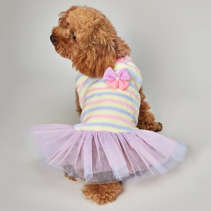 

Contrast Mesh Striped Dog Dress, Multicolor
