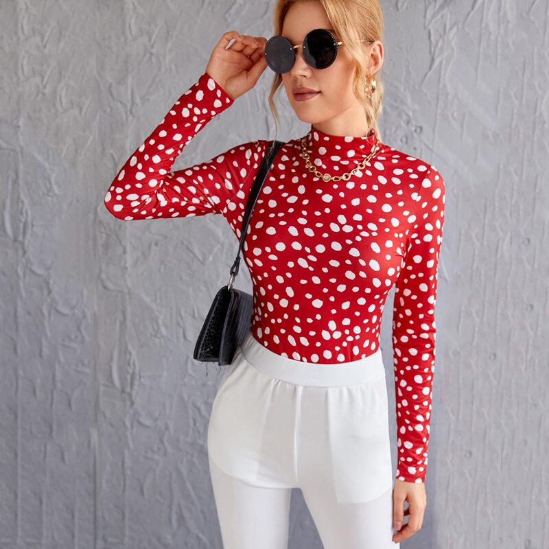 

Mock-Neck Dalmatian Top, Red