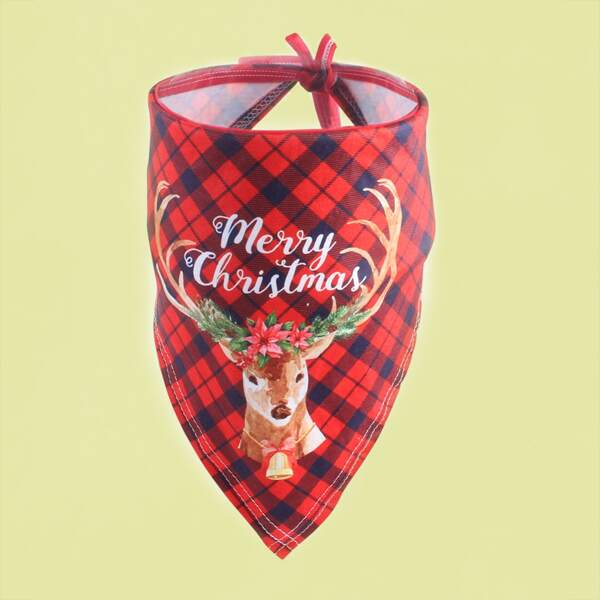 

1pc Sika Deer Print Dog Bandana, Red