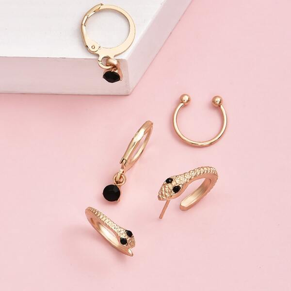 

5pcs Rhinestone Decor Earrings Set, Gold