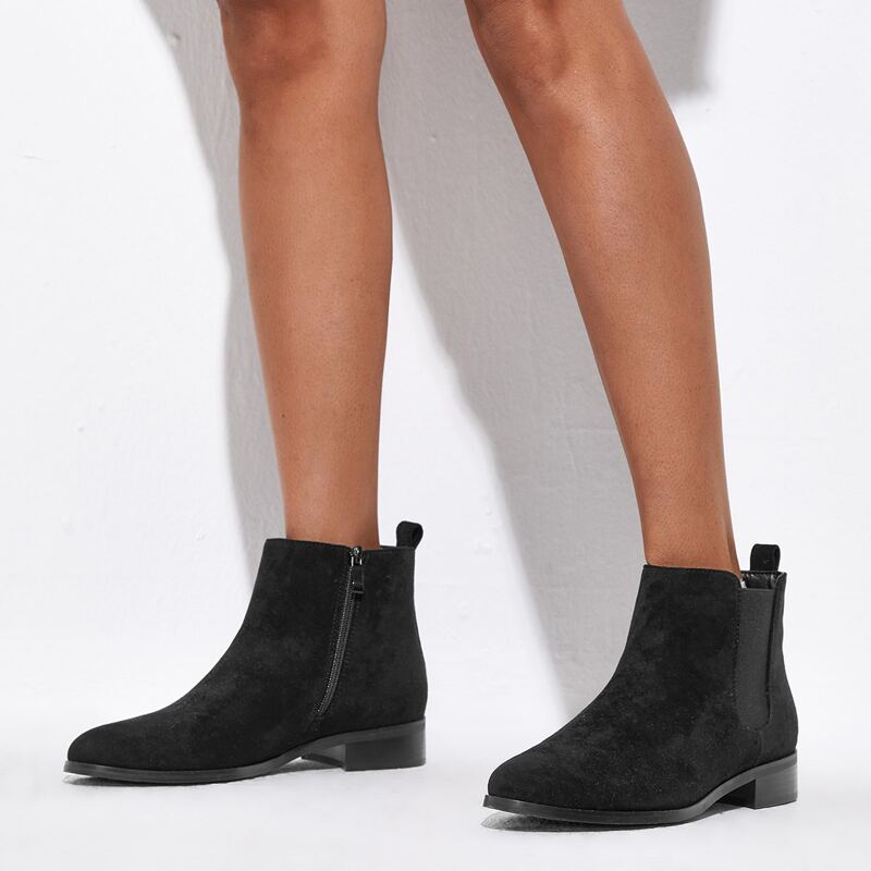 

Minimalist Block Heeled Suede Chelsea Boots, Black
