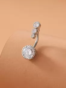 Copper Rhinestone Decor Belly Button Ring For Women And Men, Punk Piercing, A Fashionable Body Jewelry Gift For Any Occasion - White - View 3