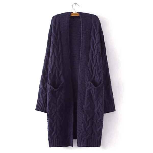 

Open Front Dual Pocket Drop Shoulder Cardigan, Navy blue