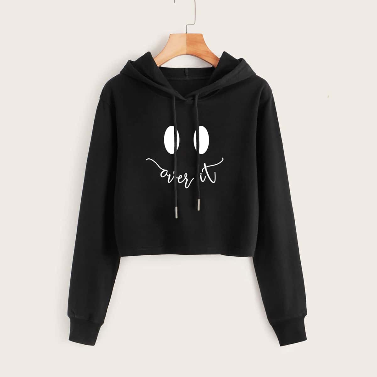 

Cartoon Graphic Drawstring Hoodie, Black