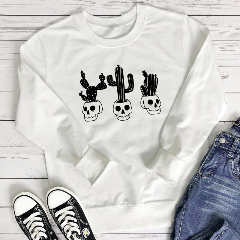 

Skeleton & Plants Print Sweatshirt, White