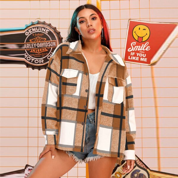 

Plaid Print Flap Pocket Single Breasted Overcoat, Multicolor