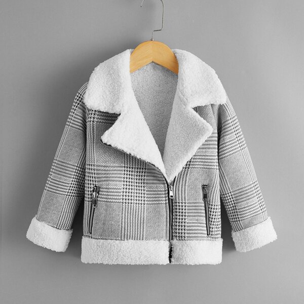 

Toddler Girl Sherpa Lined Plaid Wool-Mix Fabric Jacket, Light grey