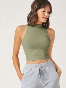 SHEIN BASICS Top corto tank unicolor de cuello alto - verde menta - Ver 1
