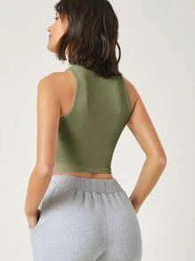 SHEIN BASICS Top corto tank unicolor de cuello alto - verde menta - Ver 2