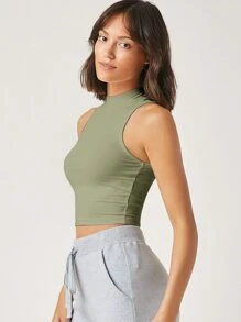 SHEIN BASICS Top corto tank unicolor de cuello alto - verde menta - Ver 3