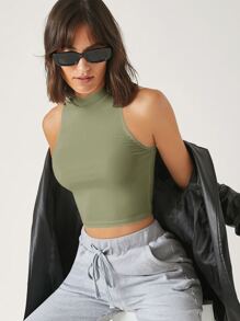SHEIN BASICS Top corto tank unicolor de cuello alto - verde menta - Ver 4