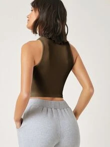 SHEIN BASICS Tank top corto de cuello alto - Marrón Mocha - Ver 2
