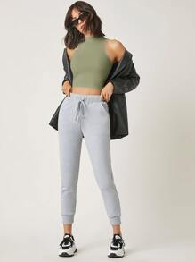 SHEIN BASICS Top corto tank unicolor de cuello alto - verde menta - Ver 5