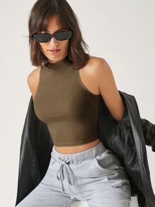 SHEIN BASICS Tank top corto de cuello alto - Marrón Mocha - Ver 4