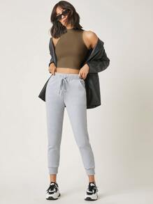 SHEIN BASICS Tank top corto de cuello alto - Marrón Mocha - Ver 5