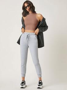 SHEIN BASICS Mock Neck Solid Tank Crop Top, Going Out Top - Dusty Pink - View 5