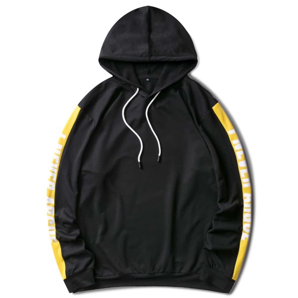 

Men Side Panel Slogan Graphic Drawstring Hoodie, Black