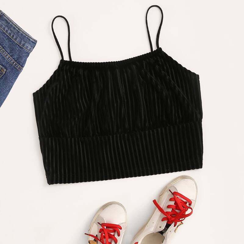 

Solid Crop Velvet Cami Top, Black