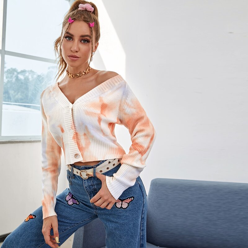 

Button Front Tie Dye Cardigan, Multicolor