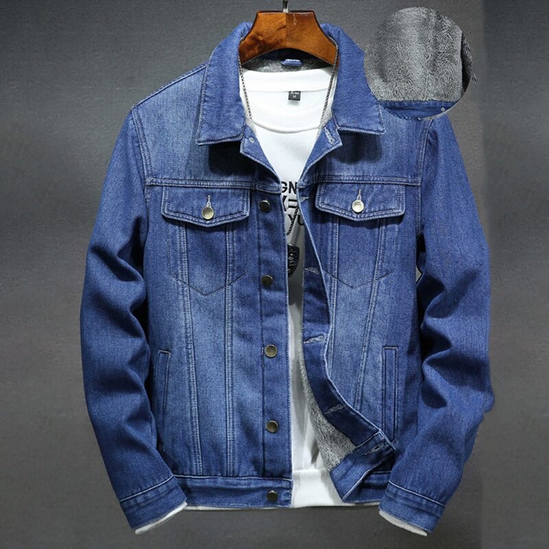 

Guys Single Breasted Teddy Lined Denim Jacket, Medium wash