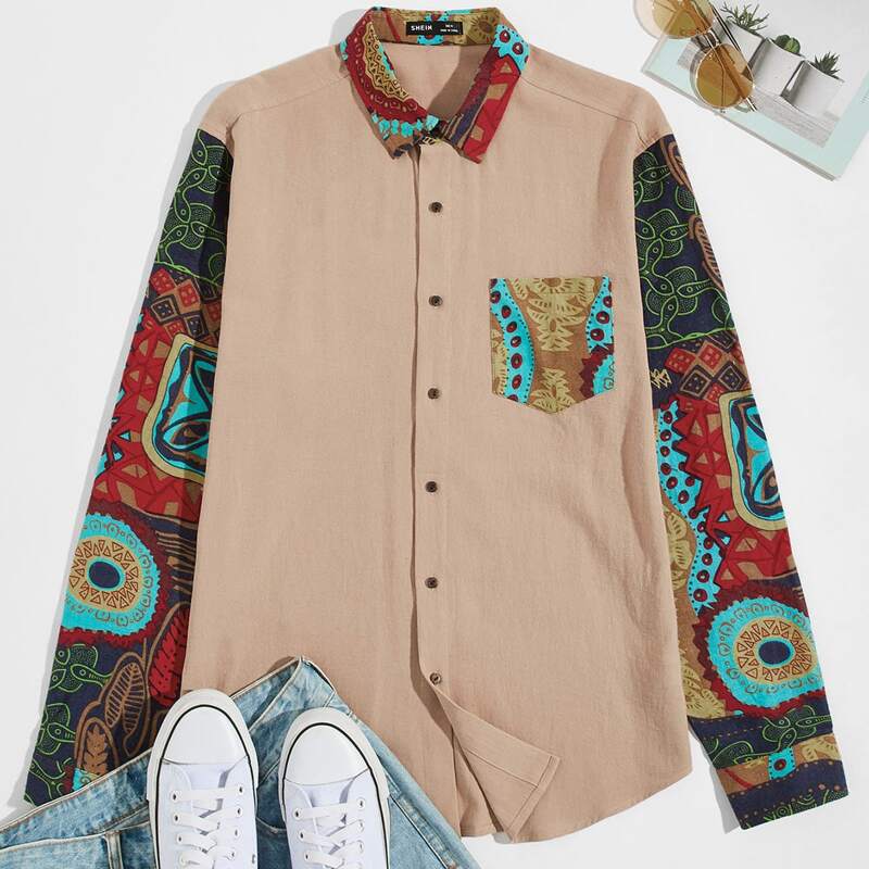 

Guys Graphic Panel Patch Pocket Shirt, Khaki